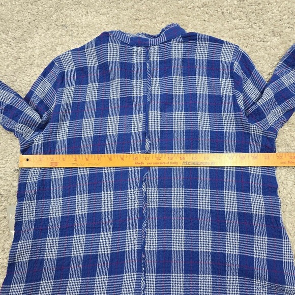 Habitat Womens Top Small Blue Button Up Plaid Long Sleeve Gauzy Lagenlook - Picture 10 of 13
